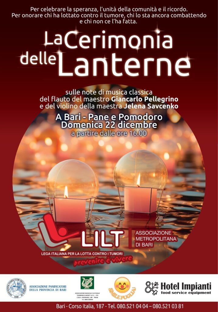 Domenica 22 dicembre 2024 ore 16:00: accendiamo le lanterne, esprimiamo i nostri desideri e affidiamoli all’acqua, unendoci a chi lotta per la malattia, a chi ha lottato e vinto e ricordando con tutto il nostro affetto anche chi, purtroppo, non ce l’ha fatta.